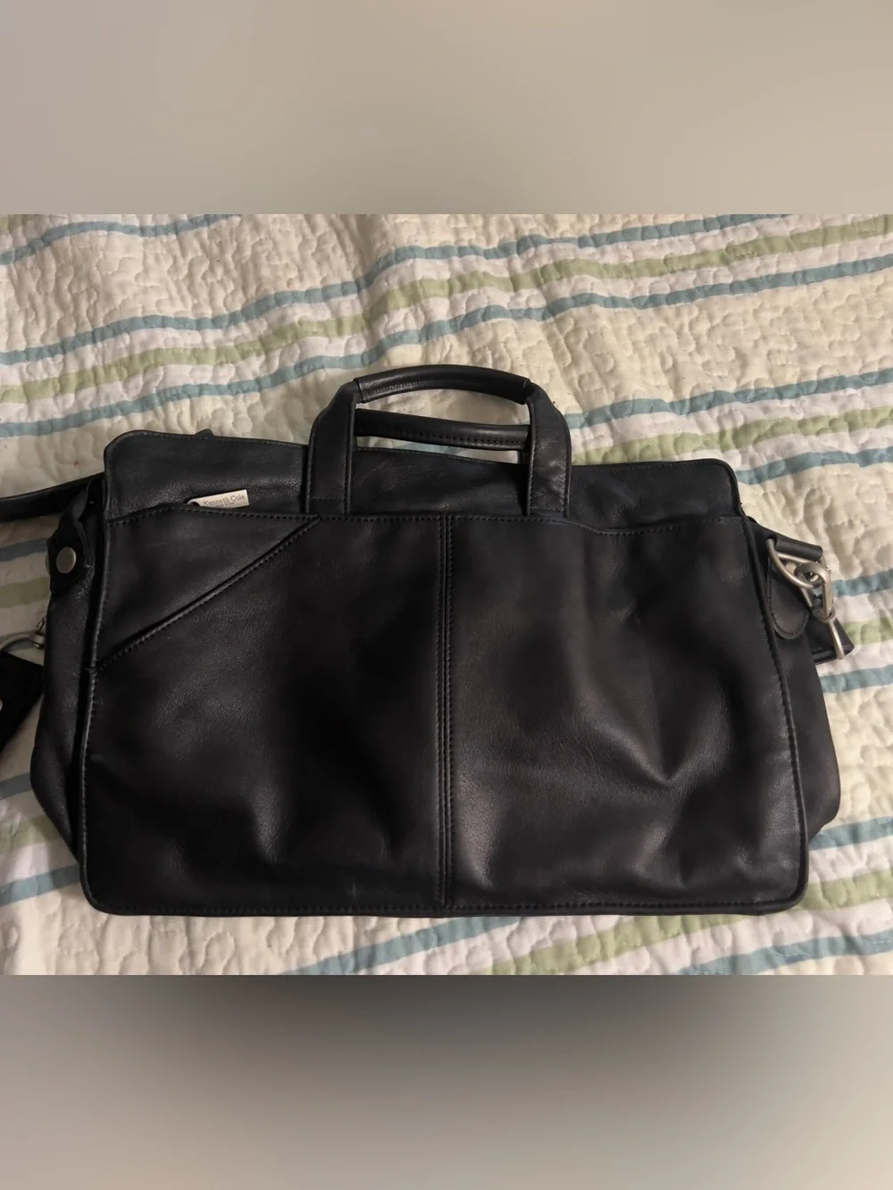 Kenneth Cole New York Black Leather Briefcase/Messenger Bag